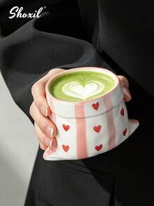 shoxil 1pc 300ml Asymmetrical Bag-Shaped Ceramic Mug, Sweet Printed Underglaze Ceramic Mug, Cute And Lightweight, Suitable For Home Tea Break, Coffee Shop Display And Indoor Daily Decoration - Multicolor - View 8