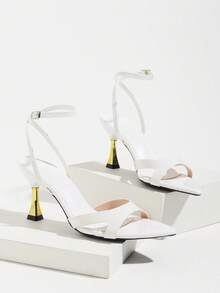 女款尖頭露趾交叉細帶高跟涼鞋，優雅弧形設計，亮面單帶杯跟，白色，高端知性淑女風，適合伸展台、夜店、派對、約會，假日禮物，百搭時尚女鞋 - 白色 - 查看 7