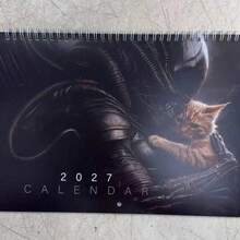 1pc 2027 Alien Theme Calendar With Cat - Official Alien Design - Desktop Or Wall Hanging Calendar, Suitable For Sci-Fi Fans, Home/Office Decor - Perfect Gift For Alien Movie Lovers, Home Decor, Unique Artwork, Spiral Bound, Themed Storage - Multiple Styles - View 1