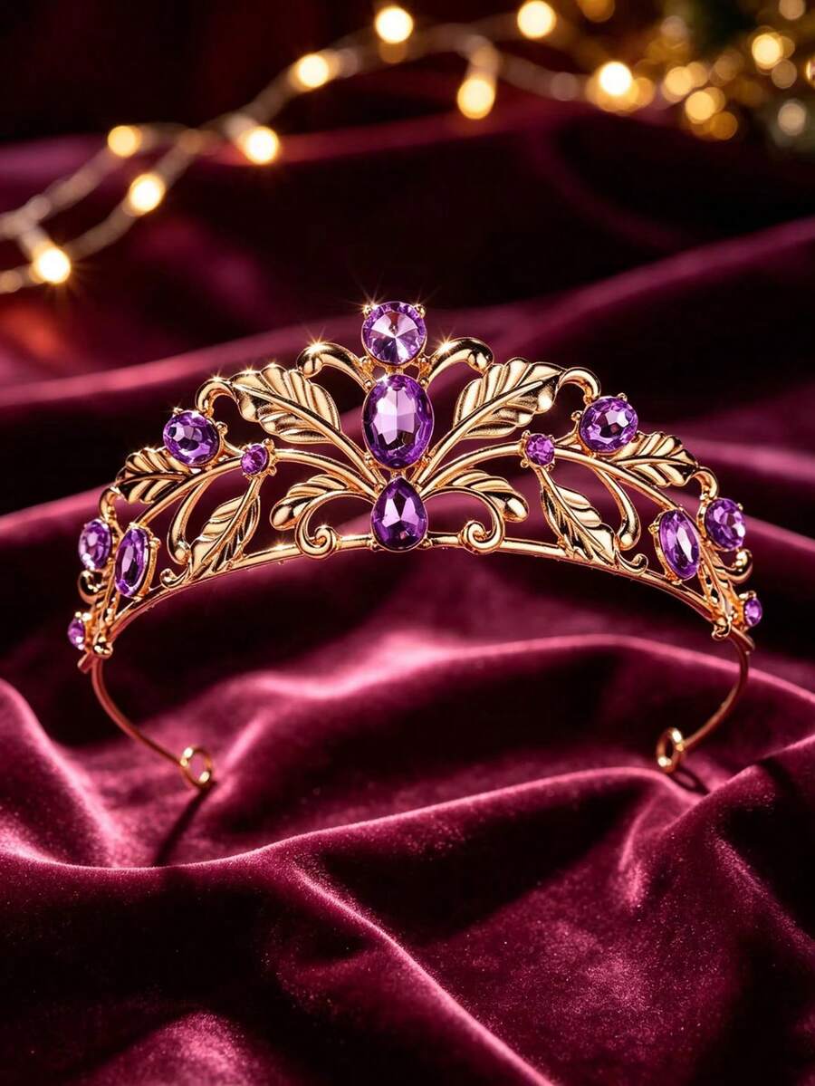 1件新娘金色皇冠頭飾 銀色皇冠髮飾 婚紗水晶髮箍 公主皇冠 成人生日皇冠 高端 - 44030紫色 - 查看 1