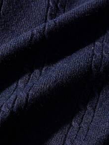 女童甜美蘑菇刺繡粗針編織圓領鈕扣長袖開襟針織外套，休閒百搭，適合日常穿著與上學，春秋冬三季 - 藏蓝色 - 查看 5