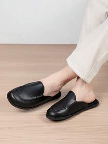 Dép Mule Loafer da nam size lớn mũi kín, kiểu dép lê không lưng dáng thoải mái, đường may gia cố và lót thân thiện với da - màu đen - Xem 5