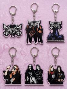 1pc/6pcs Norwegian Black Metal Band Aesthetic Acrylic Keychains, Classic Logo And Member Designs Including Band Gothic Logo, Band 4-Member Group Photo, Classic Album, Lead Singer Corpse Paint Performance, Duo Photo Asymmetric Pattern Pendant, Backpack And Car Key Accessories, Gifts For Black Metal And Heavy Metal Fans - Multicolor - View 6