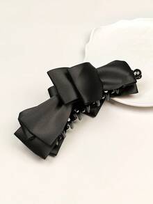 1pc Glossy Satin Ribbon Multi-Layer Bow Banana Hair Clip, Women's Fashion Elegant Hair Accessory, Suitable For Various Occasions - Black - View 8