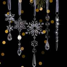 1/20pcs Set Christmas Tree Decorations, Transparent Blue & Pink Snowflake Ice Cube Acrylic Christmas Gift Hanging Pendants, Suitable For Party Holiday Home Decor, Halloween Decoration - A - View 8