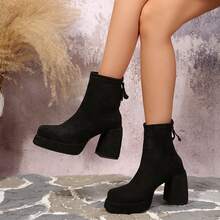 Spring/Autumn High Heel Ankle Boots, Height-Enhancing For Petite Women, Slimming Thick Sole Boots, Suitable For Skirts, Autumn/Winter - Black - View 1