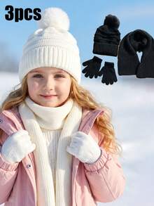 3pcs/Set Unisex Toddler Knit Hat + Gloves + Scarf 3 Pieces Set Winter 3 Pieces Set Little Kids Autumn Winter Knit Thermal Set Kids 3Pcs Hat Scarf Gloves Set Toddler Boys Girls Knitted Winter 3Pcs Set - 3 Pcs - View 2