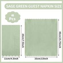 Sage Green Napkins, 2 Ply Scalloped Guest Towels For Bathroom Disposable Sage Green Decorative Dinner Party Napkins For Birthday, Wedding, BabyShower - Style 1 - View 11