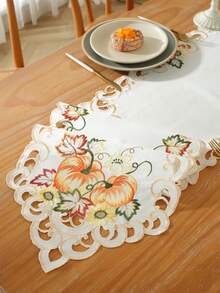 1PC 100% Polyester Fall Table Runner, Pumpkin Maple Leaf Sunflower Embroidered Cutwork Scalloped Edge Cream Linen Table Runner For Autumn Harvest Holiday Dining Table Home Decor - Multicolor - View 11