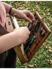 Writer Messenger Wooden Box, Multi-Functional Handmade Wooden Crossbody Messenger Bag, Portable Artist Tool Kit, Painting Brush Storage Sketch Box, Outdoor Painting Easel - Postman Wooden Box - View 10