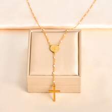 1PC Cross-Border European & American Luxury Style Stainless Steel Oil-Drip Cross Bead Necklace, Handmade Cut, Subject To Actual Product - Red Drip Cross Bead Necklace - View 12