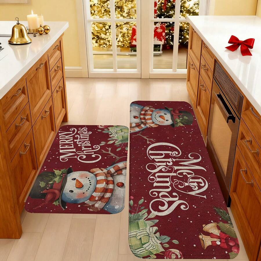 1/2/3pcs Christmas Theme Kitchen Rug, Flannel Kitchen Rug Comfortable Soft Absorbent Non-Slip Machine Washable With Non-Slip Backing Multi-Functional Home Floor Mat Suitable For Doorway Living Room Bedroom Kitchen Dining Room Bathroom Laundry Room Patio Entryway Holiday Christmas Decor Mat - Multicolor - View 1