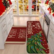 1/2/3pcs Christmas Theme Kitchen Rugs, Flannel Kitchen Rugs Comfortable Soft Absorbent Non-Slip Machine Washable With Non-Slip Backing Suitable For Multiple Scenes Entrance Living Room Bedroom Kitchen Dining Room Bathroom Laundry Room Hallway Christmas Holiday Decoration Home Mat - Multicolor - View 1