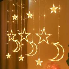 1pc LED Star Moon Curtain Light, USB Powered Warm Color, Suitable For New Year, Christmas/Halloween Party And Dinner. Creative Gift, Includes Star Moon Design With Crescent Moon And Stars - Perfect For Bedroom Decor, Party Accents Or Gifts - Constant Light Mode Autumn Lighting - Star and Moon Curtain Lights - View 5