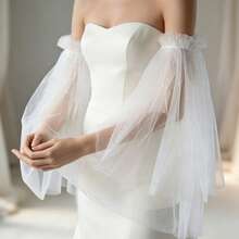 1 Pair Romantic Ruffle Long Loose Tulle Sleeve Cuffs, Exquisite Bridal Accessory, Suitable For Wedding Dress, Party And Travel Photography - Pink - View 14