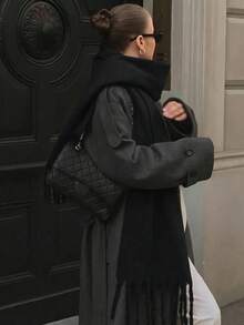 1件女款秋冬純色百搭學院風優雅粗毛厚實保暖圍巾，適合秋冬季節 - 黑色 - 查看 5