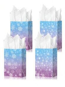 10/5/1pc Winter Snowflake Gift Paper Bag With Tissue Paper, Blue-Purple Gradient Snowflake Pattern With Handle Party Favor Bag, Reusable Holiday Gift Bag, Suitable For Christmas, Birthday, Wedding Party Supplies - Multicolor - View 1