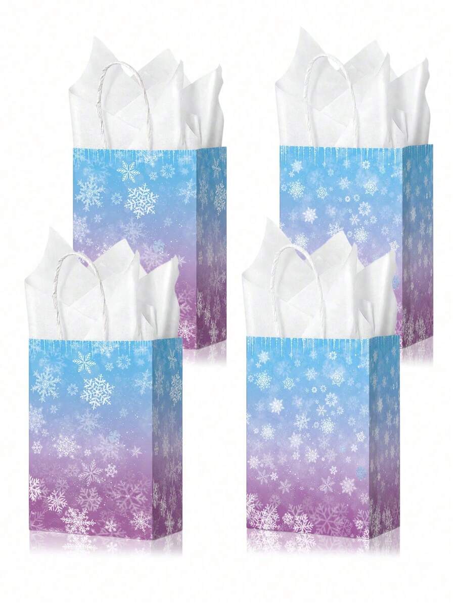 10/5/1pc Winter Snowflake Gift Paper Bag With Tissue Paper, Blue-Purple Gradient Snowflake Pattern With Handle Party Favor Bag, Reusable Holiday Gift Bag, Suitable For Christmas, Birthday, Wedding Party Supplies - Multicolor - View 1