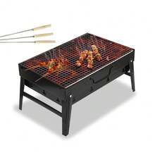 Portable Smokeless Charcoal Grill - Foldable Black Steel Outdoor BBQ Stove, Painted Finish - Black - View 8