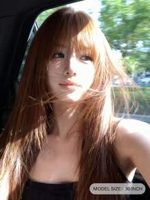 alicegarden 30-Inch Long Synthetic Wig Featuring A Natural Straight Style A Stunning Brown. Designed With Bangs , This False Hairpiece Is Perfect For Ms Daily Party Cosplay Use, Offering A Natural And Natural Durable Wig Gift For Ladies. - Brown - View 3