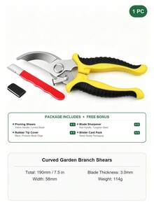 1pc Curved Garden Branch Shears Stainless Steel Blade Anti-Slip Handle With Blade Sharpener And Protective Cover Spring Loaded Safety Lock For Grafting Vine Tree Pruning (Each Includes 1 Blade Sharpener + 1 Rubber Cover + 1 Card Packaging) - A - View 15