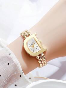 Women's Bracelet Watch With D-Shaped Digital Scale Dial, Elegant Quartz Watch, Gift For Girlfriend (1pc/Set) Watch Box Not Included - Gold - View 2