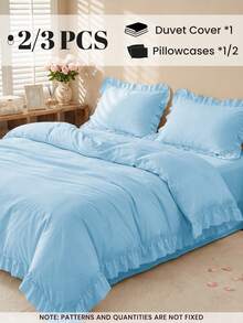 Set Sprei Selimut Berumbai 2/3 pcs, Perlengkapan Tidur Asrama, Set Sprei Warna Polos, Dekorasi Kamar, Ramah Kulit dan Bernapas, Sangat Lembut dan Anti-Pilling, Sprei Ukuran Twin XL, Isi Selimut Tidak Termasuk, Cocok untuk Ukuran Twin, Full, King, Queen, Sepanjang Musim, Dapat Dicuci dengan Mesin, Kembali ke Sekolah - Biru langit - View 2