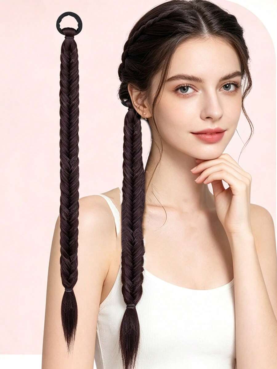 Nova Peruca Estilo Chinês para Maquiadores, Trança de Espinha de Peixe da Noiva Xiuhe, Cabelo Trançado Qipao, Acessório de Cabelo com Trança Torcida Feito à Mão Pré-Pronto - Preto - Visão 1