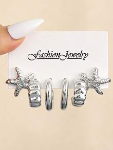 NAIZHU Set Anting-Anting Anak-Anak Motif Hati Geometris Metalik 9 Pasang, Cocok untuk Pemakaian Sehari-hari, Aksesori Pesta, dan Hadiah. - Perak - View 2