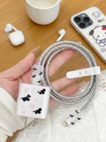 1 Set Cute Cat Data Cable Protector, Cute Style Phone Accessory, Compatible With Apple 18W/20W PD Fast Charging, Cartoon Style Gift Item, Also Suitable As Birthday, Christmas, New Year Holiday Gift For Family - Black Cat Bow - View 1