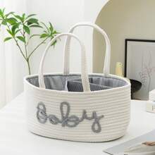 Letter Design Removable Lining Rope Woven Baby Storage Basket With Compartments, Diaper Caddy Organizer Dry Wet Separation For Nursery Bedroom Closet Organization - Multicolor - View 13