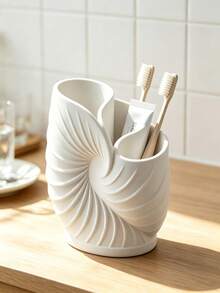 Ocean-Style Seashell Shaped Toothbrush Holder. 3D Spiral Seashell Embossed Design, Pure White Matte Texture, Suitable For Minimalist, Cream, Ins-Style Bathrooms, Both A Storage Holder And A Decorative Ornament. Adds A Beautiful Ocean View To Your Vanity - Multicolor - View 5