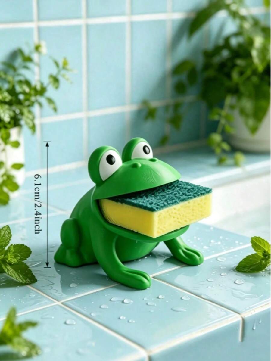 1/2pcs Cute Frog Soap Dish Soap Holder Cute Cartoon Animal Soap Rack And Sponge Storage Rack Space-Saving Bathroom Kitchen Sink Soap And Cleaning Sponge Storage Rack Home Decor Daily Use Bathroom Accessories Autumn Home Decor Christmas - Multiple Styles - View 1