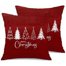 2PCS Christmas Pillowcase, Wine Red Background With White Line Christmas Tree Pattern, Decorative Cushion Cover, Winter Holiday Rustic Style Home Sofa And Bedroom Decor Pillowcase Single Side Without Pillow Core - Red - View 10