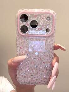 Vintage Style Full Screen Laser Ditsy Floral Pattern Phone Case Compatible With Apple 17 Pro Max 16 15 Girly - Multicolor - View 2