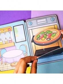 Blue Bathroom Girl Scene Quiet Busy Book DIY Handmade Craft Kit With Cutting, Role-Playing Game, Children's Life Cognition Hands-On Educational Toy, Holiday Gift - Multicolor - View 11