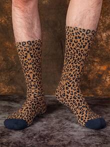 1/3 Pairs Creative Leopard Print Jacquard Mid-Calf Socks, Street Style Personalized Animal Pattern Men's Socks, Fun Halloween Gift - Multicolor - View 2