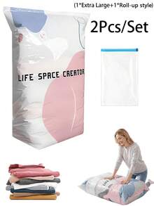 Pump-Free 3D Vacuum Storage Bag, 80% Compression Rate, Extra Large Capacity, 3D Roll-Up Vacuum Sealed Bag, Upgraded Large Capacity Compression Storage Bag, Suitable For Bedding, Clothing, Blankets, Giant Bedding, Travel Storage Cubes - Multicolor - View 18
