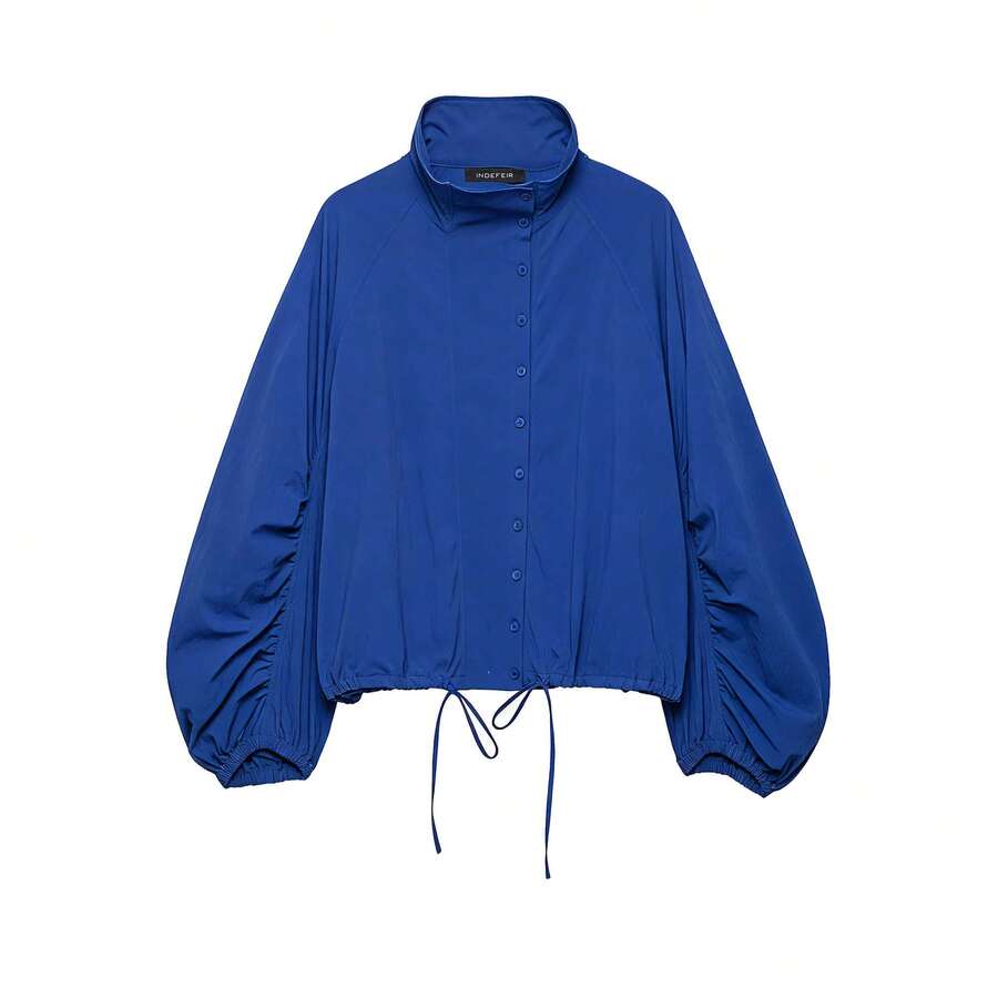 Mellowy Autumn New Women's European & American Style Fashion Minimalist Versatile Tech Fabric Button Jacket - Blue - View 1