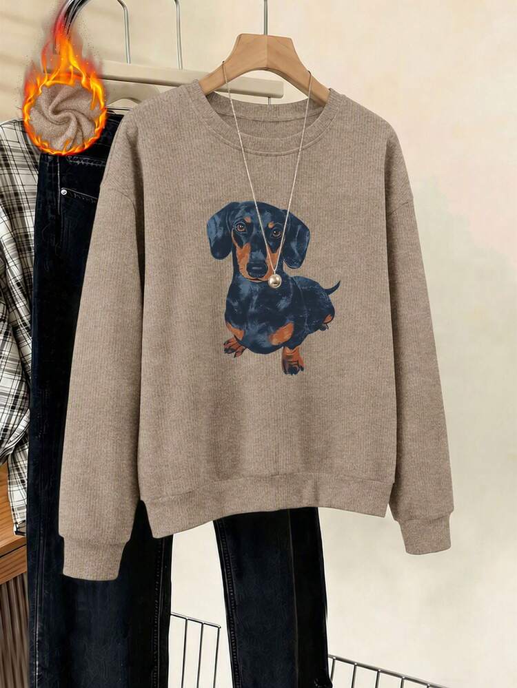 Cat Print Women's Casual Fashion Warm Faux Wool Top, Warm, Fall Clothes For Women, Going Out Tops, Sweaters For Women, Halloween Costume Women - Camel - View 3