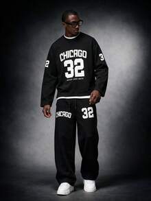 SU ER Men's Summer Crew Neck Casual Long Sleeve T-Shirt And Casual Pants Set - Black - View 1
