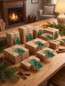 48pcs+1Roll Rope Christmas Pine Tree & Gold Star Gift Tags - Holiday Hang Tags, Suitable For Packaging And Gift Box Decoration, Rustic Style Gift Wrapping | Artistic Gift Tags | Natural Jute Rope Tags - Multicolor - View 9