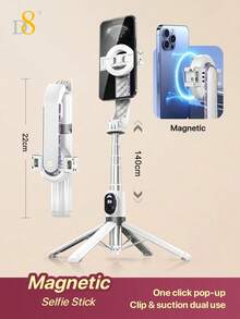 D8 Magnetic Attraction Cell Phone Selfie Stick Tripod, Smartphone Tripod Stand All-In-1 With Integrated Wireless Remote,Portable,Lightweight,Extendable Phone Tripod , All-In-1 Cell Phone Selfie Stick Tripod With 360° Rotatable Fill Light, 1300MM Extendable Portable Lightweight Smartphone Tripod Stand, Compatible With Iphone Duo 18 17/16/15/14/13 & All Android Phones - one-size - View 21