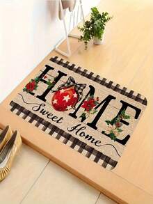 1pc Christmas HOME Happy Door Mat - Red And Green Decorative Holiday Design Doormat, Made Of Crystal Velvet Material, Suitable For Indoor/Outdoor Entrance Decoration, Perfect Christmas Home Decor, Can Be Used In Living Room, Sofa Front, Bed Front, Kitchen, Hallway, Bathroom, Bedroom, Holiday Decoration, Christmas Decorative Rug - Christmas - View 4