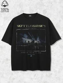 Tiny Spark Streetwear Black Tee Shirt Vintage Dark City View Distressed Graphic - Black - View 1