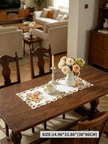 1PC 100% Polyester Fall Table Runner, Pumpkin Maple Leaf Sunflower Embroidered Cutwork Scalloped Edge Cream Linen Table Runner For Autumn Harvest Holiday Dining Table Home Decor - Multicolor - View 12
