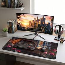Dragon Reading In Library Pattern Extra Long Gaming Mouse Pad And Desk Mat Set, Non-Slip Durable Rubber Bottom, Smooth Surface, Suitable For Computer Laptop Office Home, Abstract Art Decor, Back To School Supplies - A - View 5