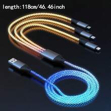 Kabel Data Lampu RGB 1-ke-3, Lampu Bercahaya Gradien Bernapas untuk Mobil, Pengisian Daya Super Cepat, Kompatibel dengan Apple Android Type-C, Cocok untuk Ponsel dan Apple 17/16/15/14/13 Pro Max dan Ponsel Lainnya, Hadiah Halloween, Hadiah Natal, Aksesori Ponsel, Kabel Pengisian Daya Penting - MultiWarna - View 4