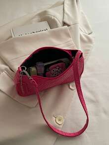 New Fashion Versatile Textured Shoulder Bag Underarm Women's Bag - Hot Pink - View 4