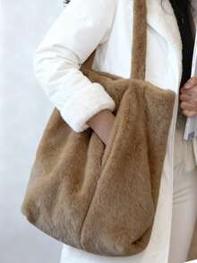 BAILEE Simple And Stylish, Solid-Colored Faux Fur Shoulder Bag With A Large Central Pocket For Easy Access. Perfect For Outfits And As A Gift. - Multicolor - View 17